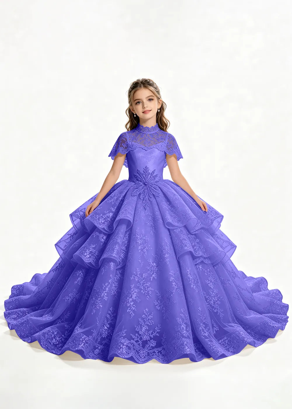 Flower girl dress in Royal Blue, front view.