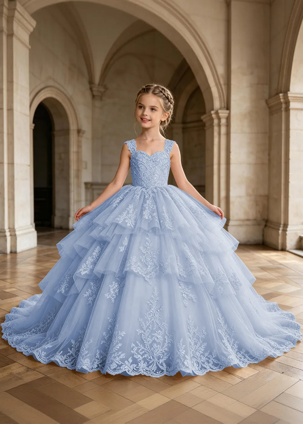 Tiered Lace Sleeveless Princess Dress for Girls