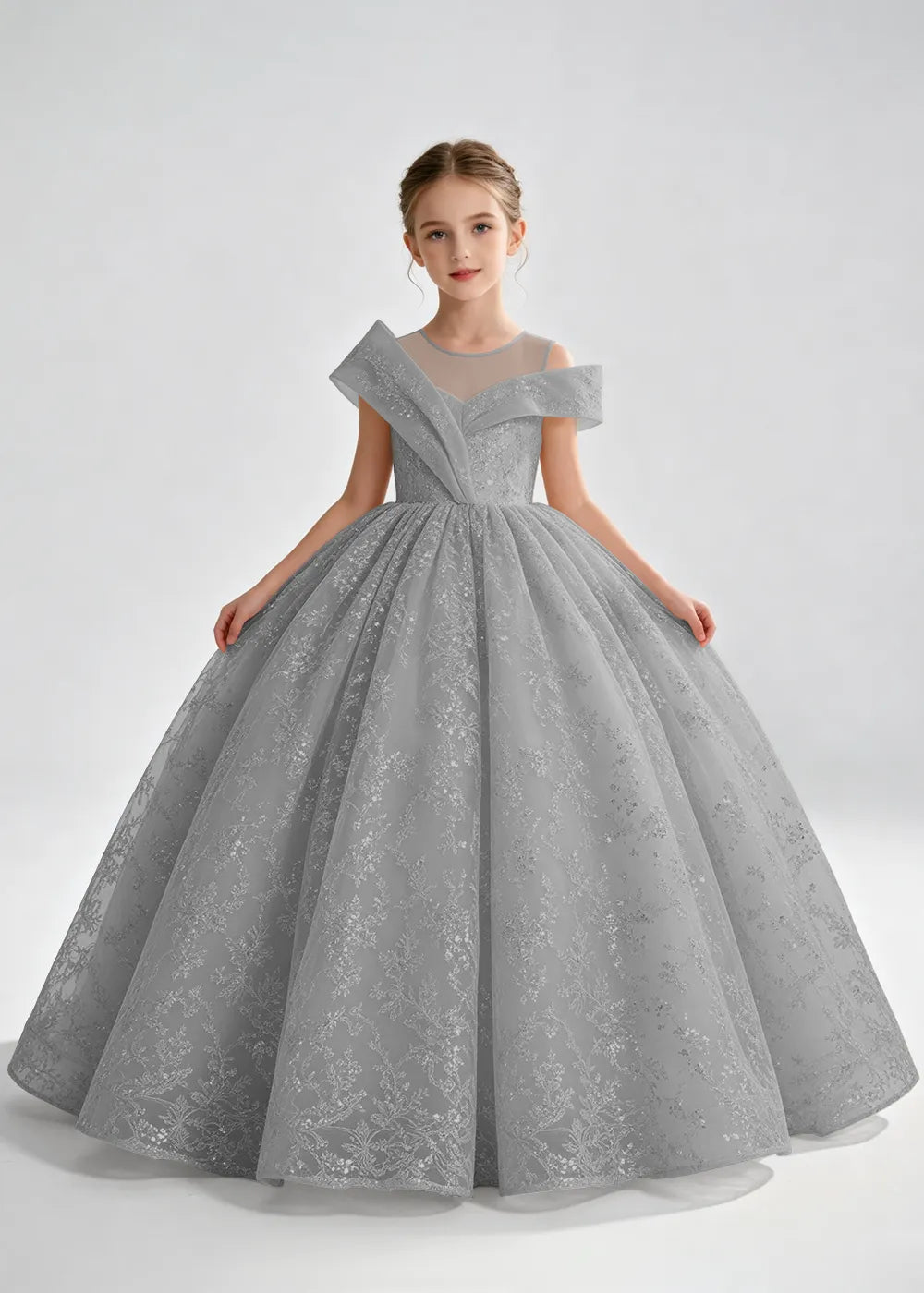 Champagne Illusion-Band Floral Flower Girl Dress