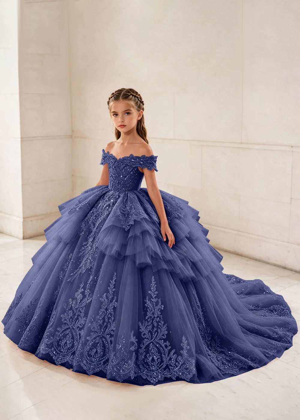 Ruffled Off Shoulder Lace Princess Dress for Girls