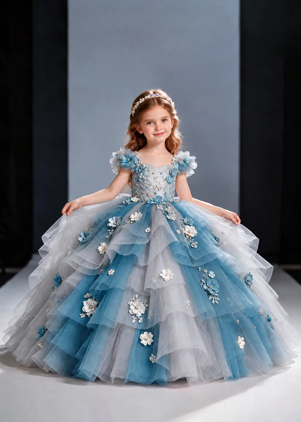 Sage Green and Ivory Flower Girl Dress with Petal Sleeves and Ruffles