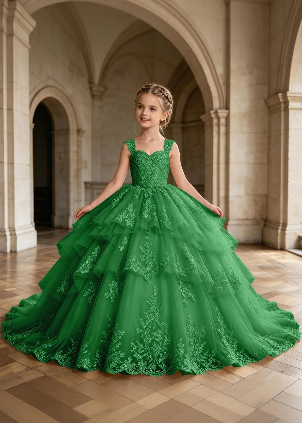 Tiered Lace Sleeveless Princess Dress for Girls