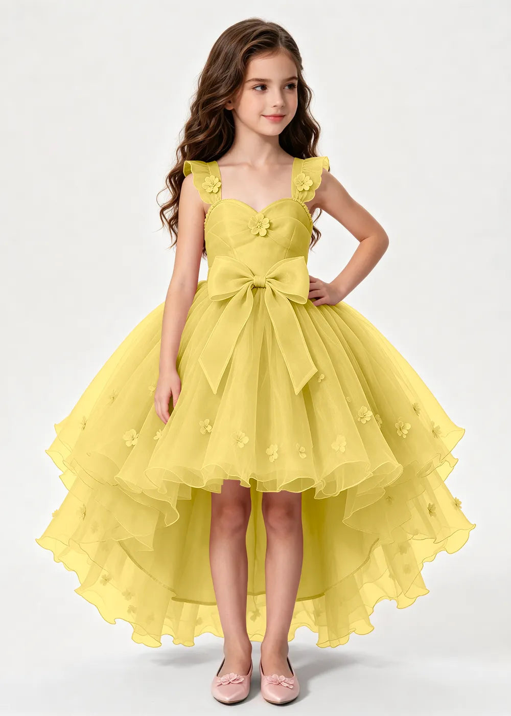 Dusty Rose High-Low Flower Girl Dress with Large Front Bow