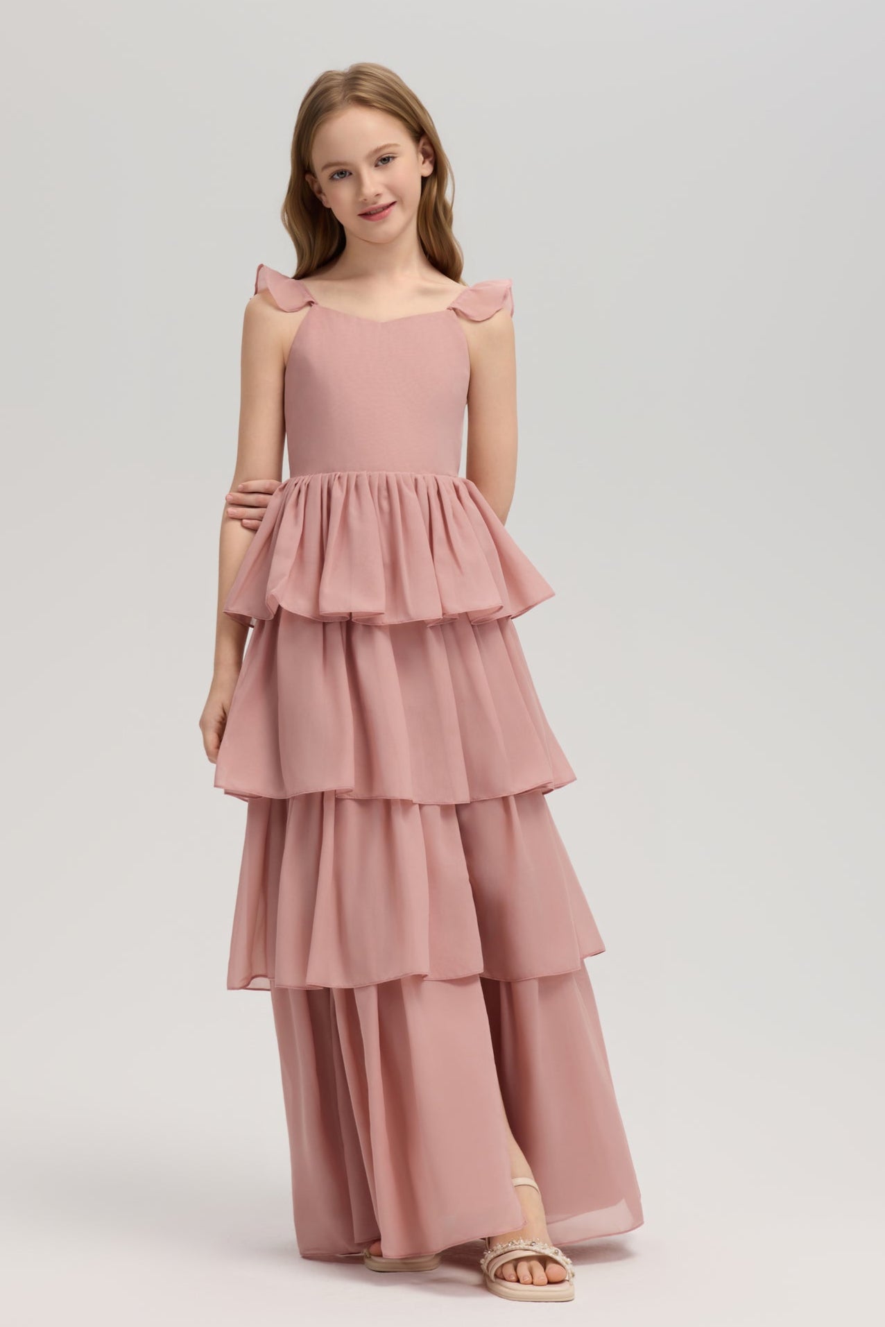 Junior Bridesmaid Dress Tiered Long Gown