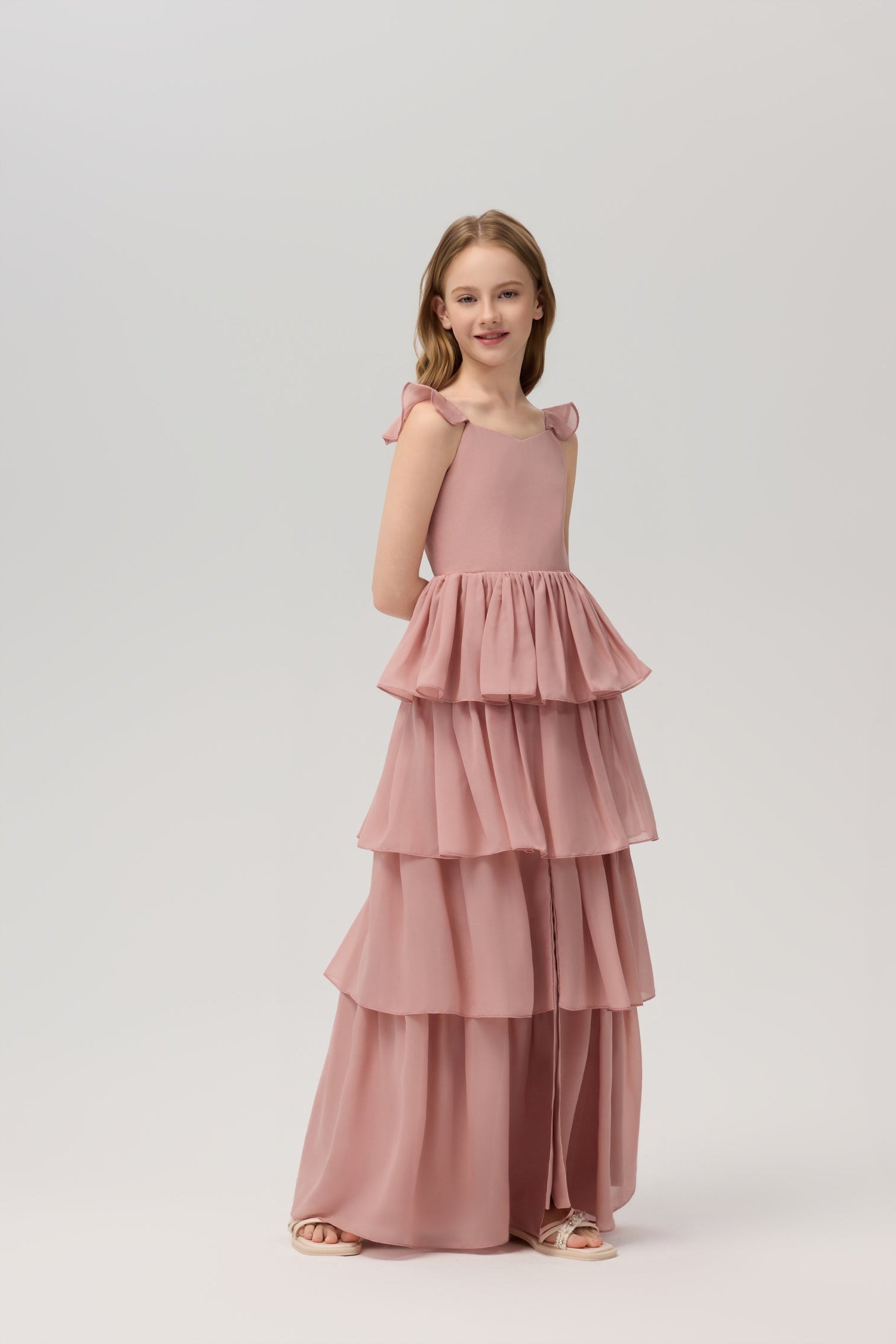 Junior Bridesmaid Dress Tiered Long Gown