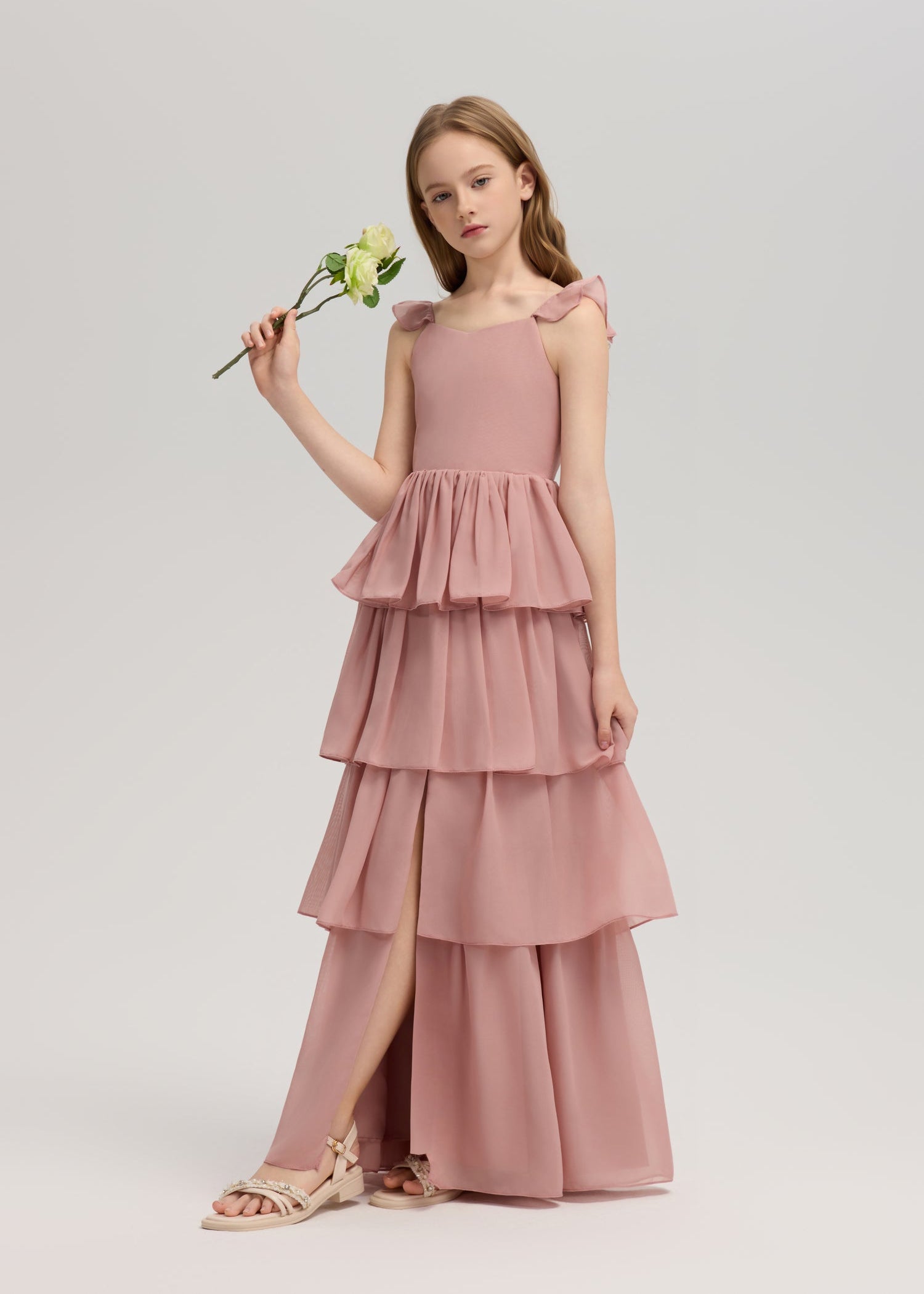Junior Bridesmaid Dress Tiered Long Gown