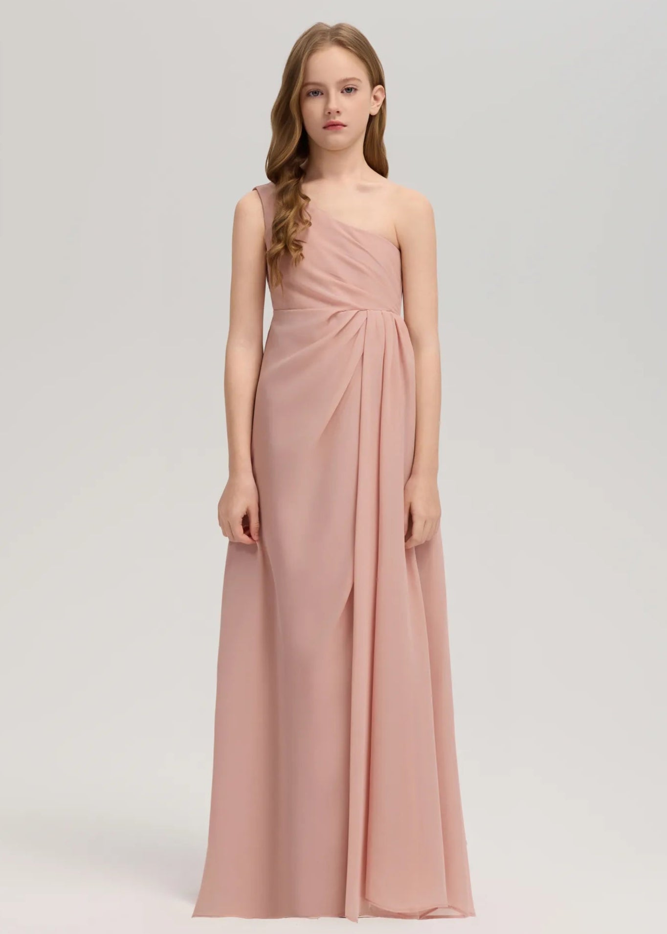 Dusty Rose Junior Bridesmaid Dresses – Elegant One Shoulder Gown