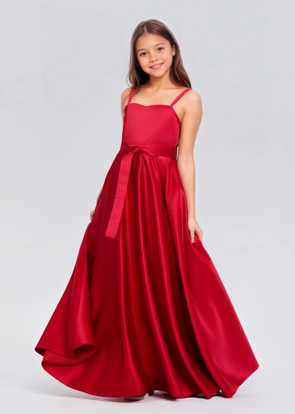 Satin Flower Girl Dress Elegant Red Girls Formal Wear Satin Flower Girl Dress Elegant Red Girls Formal Wear