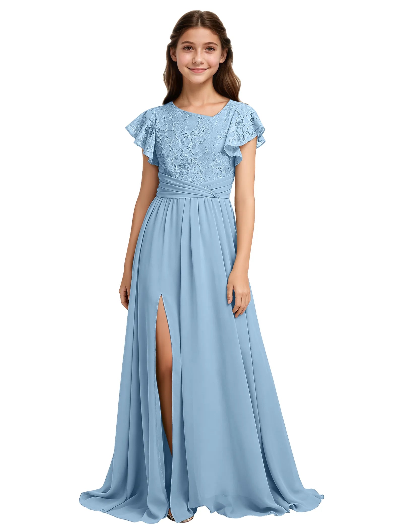 Lace Flutter Sleeve Junior Bridesmaid Dress