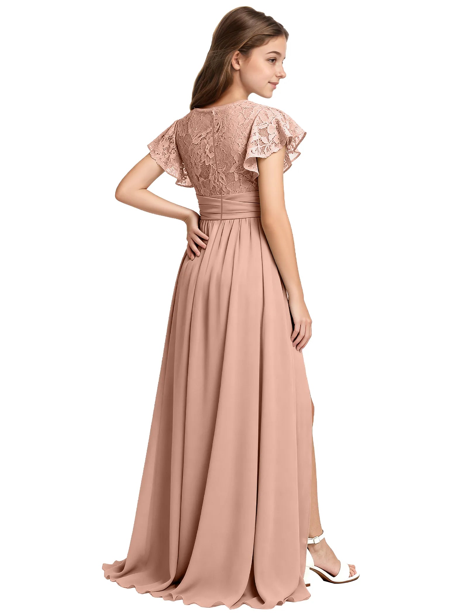 Lace Flutter Sleeve Junior Bridesmaid Dress
