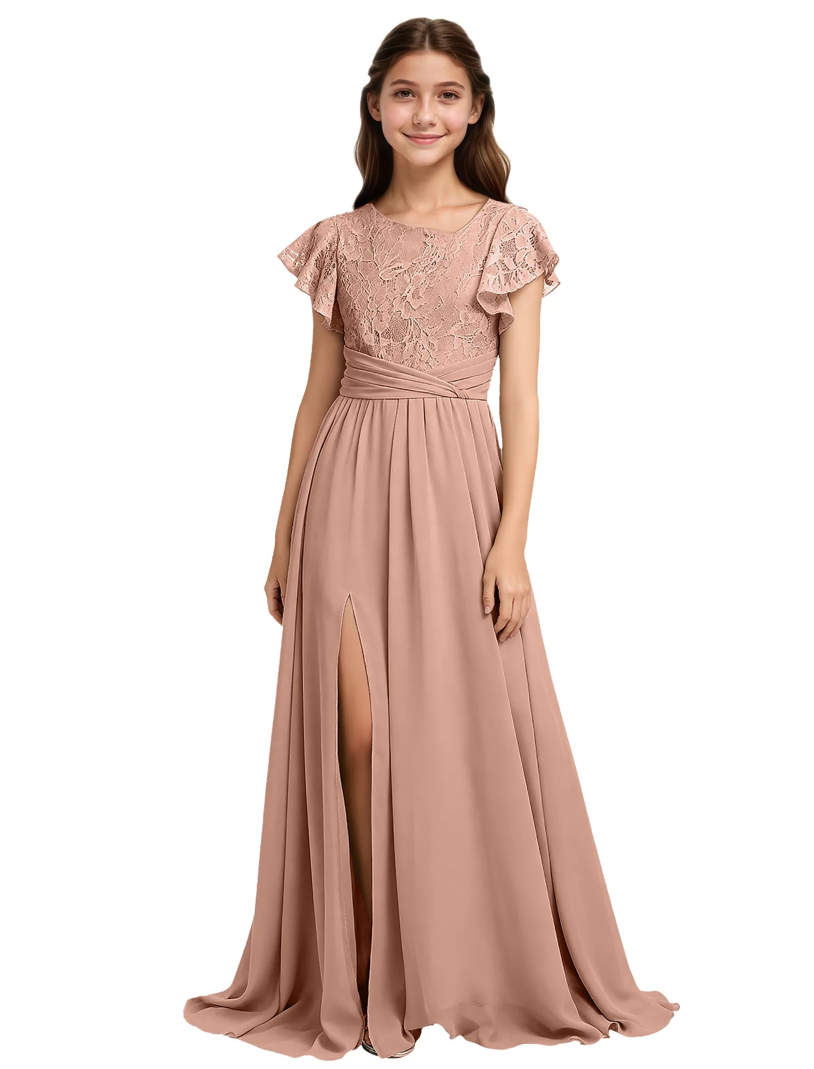 Lace Flutter Sleeve Junior Bridesmaid Dress