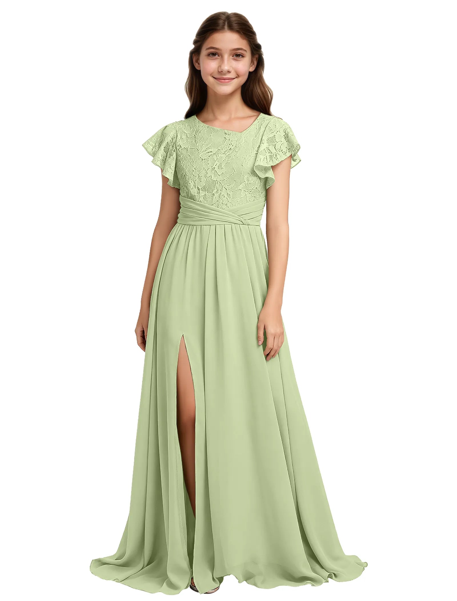 Lace Flutter Sleeve Junior Bridesmaid Dress
