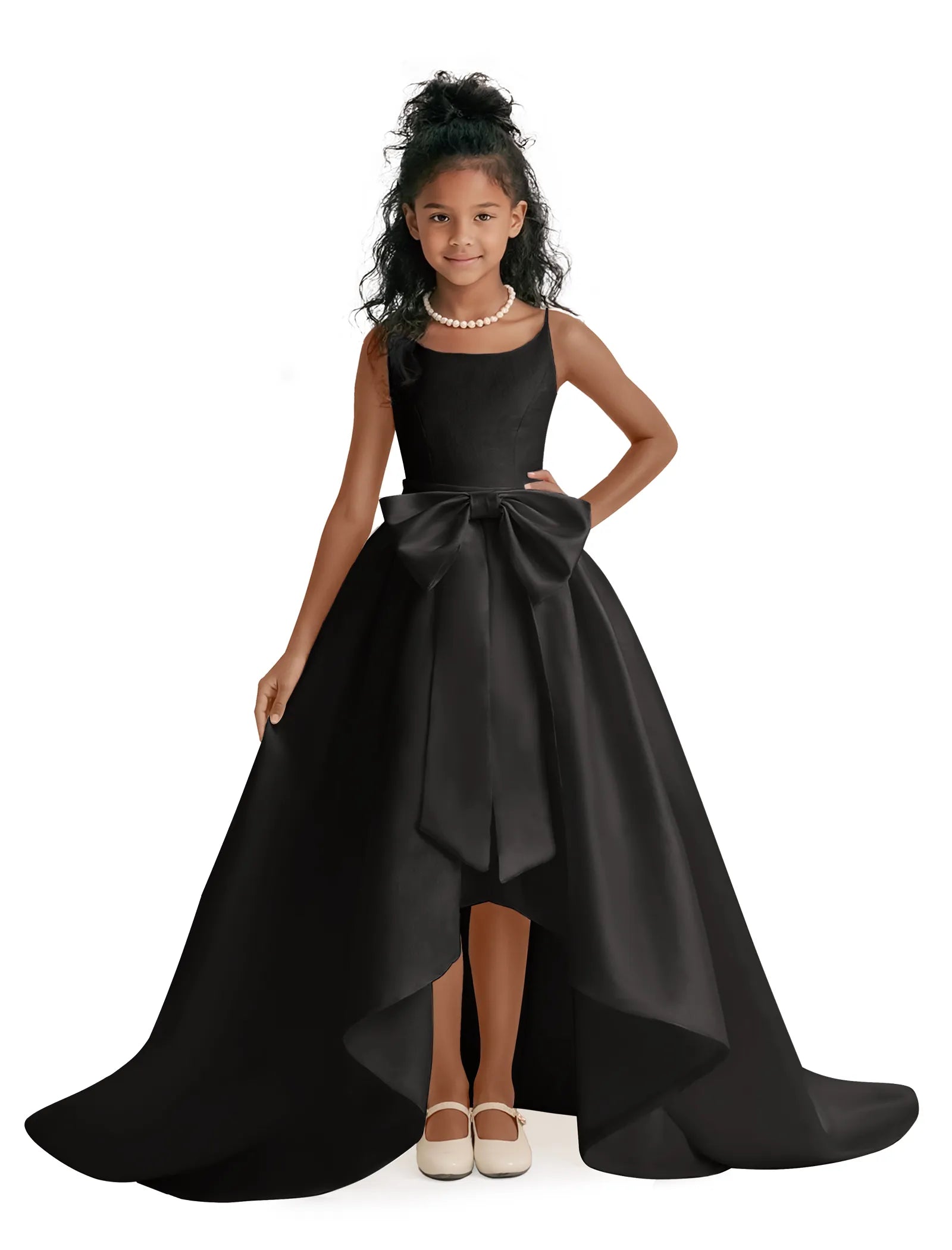 Elegant Bow High-Low Flower Girl Dress