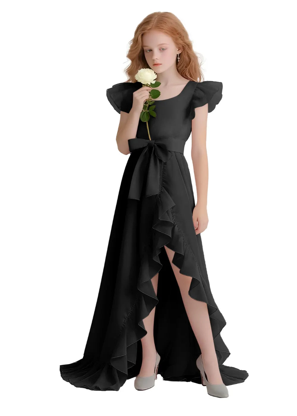 Graceful Ruffle Flutter Sleeve Dress