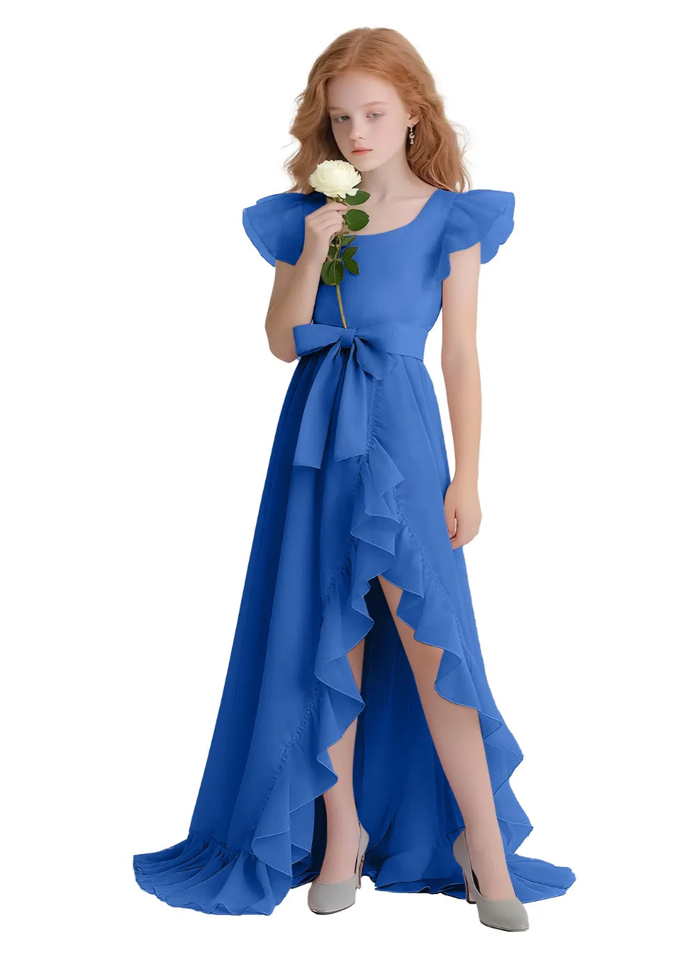 Graceful Ruffle Flutter Sleeve Dress