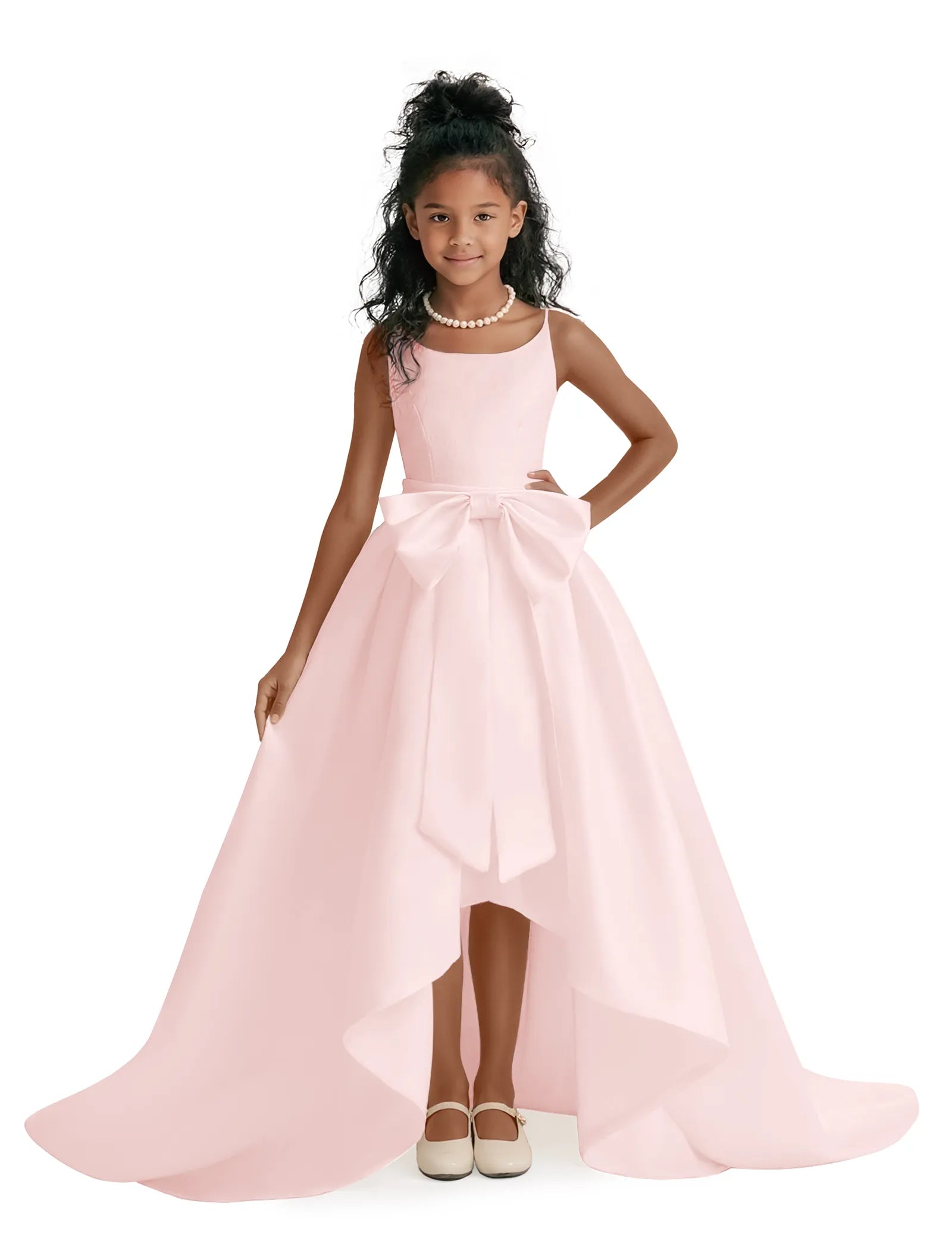 Elegant Bow High-Low Flower Girl Dress