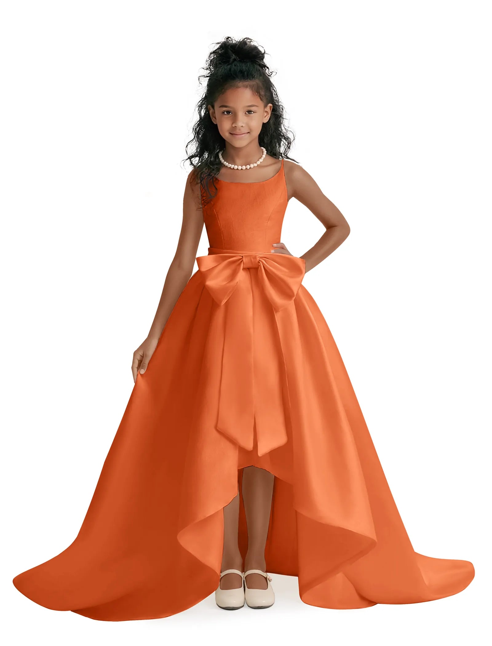 Elegant Bow High-Low Flower Girl Dress