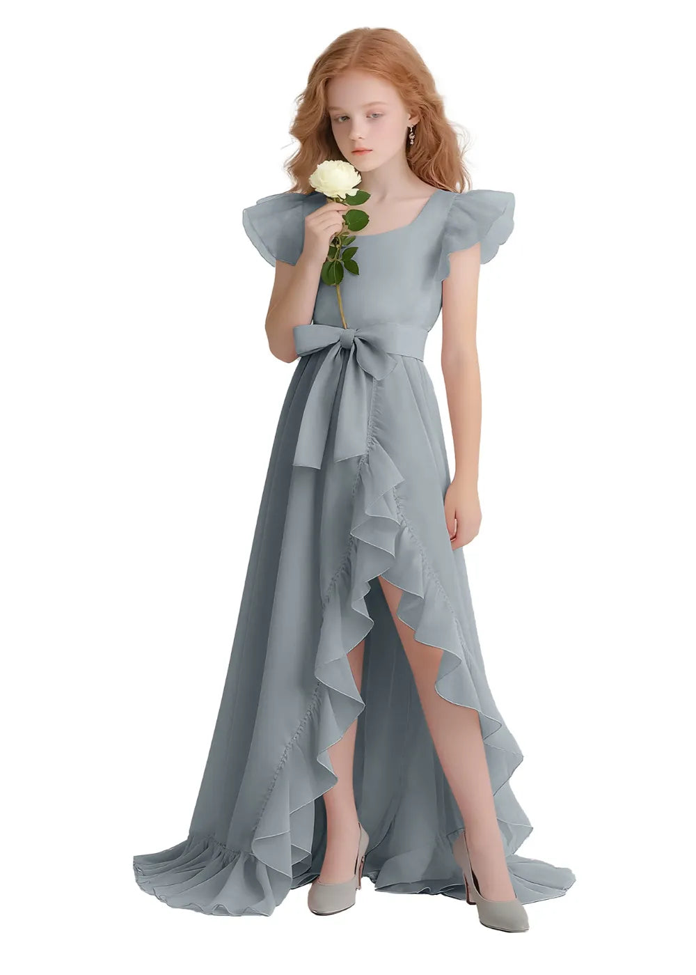 Graceful Ruffle Flutter Sleeve Dress