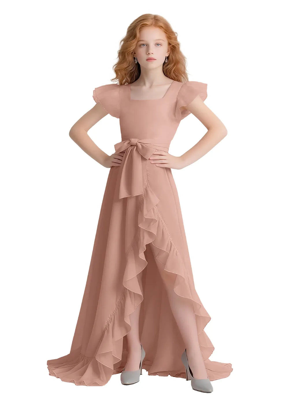 Graceful Ruffle Flutter Sleeve Dress