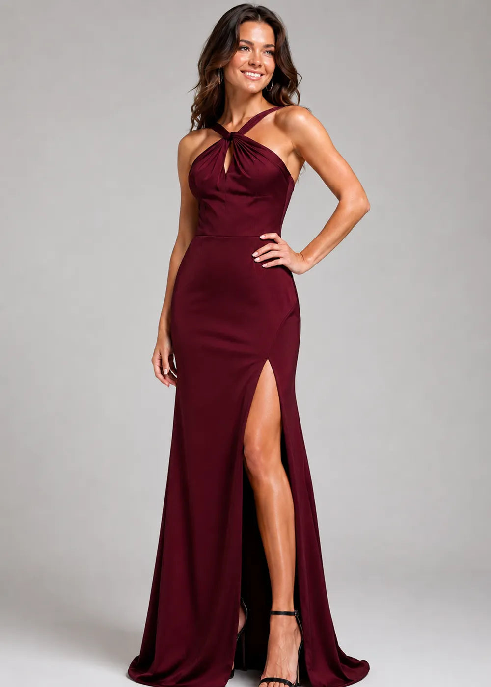 Twisted Halter Keyhole Evening Gown