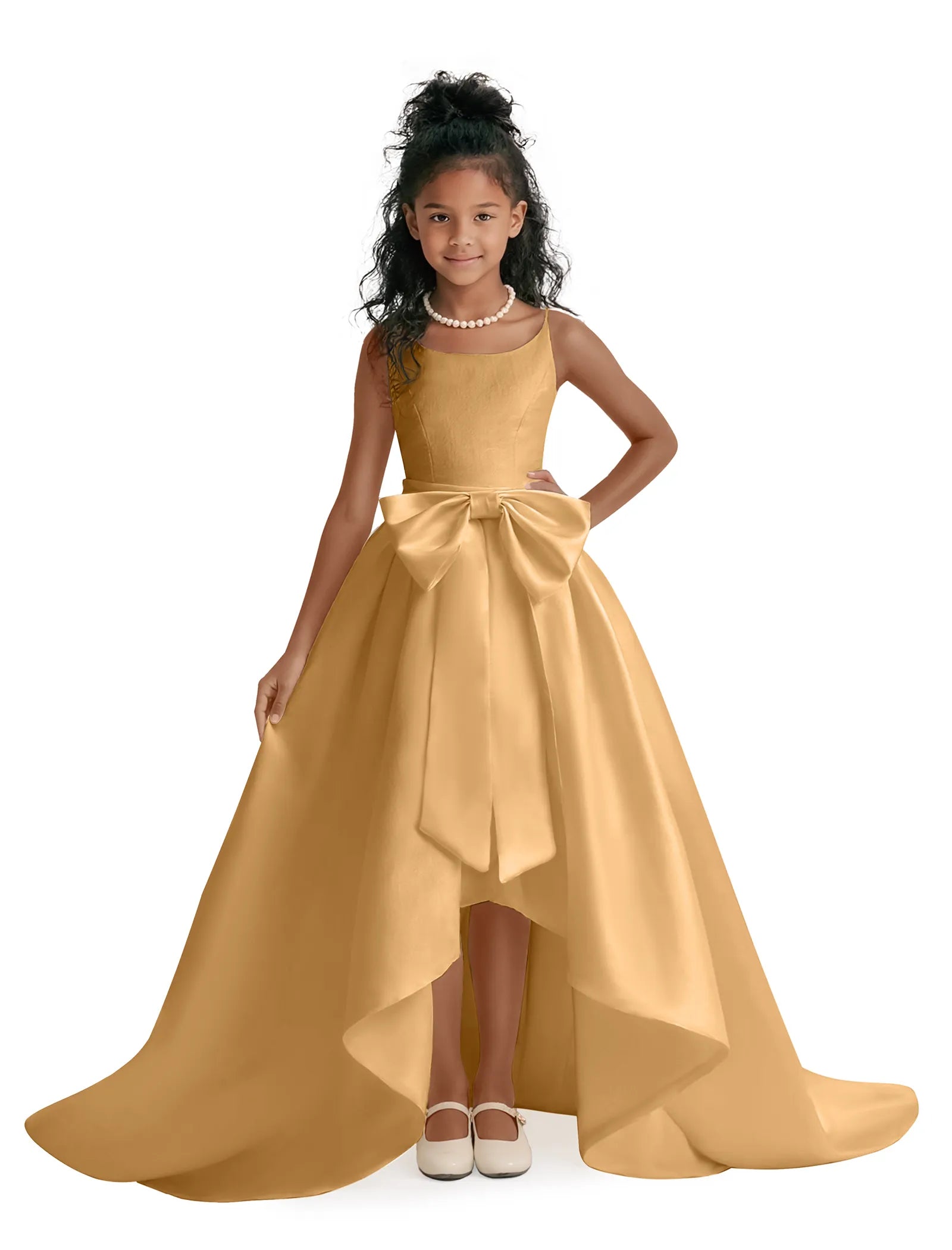 Elegant Bow High-Low Flower Girl Dress