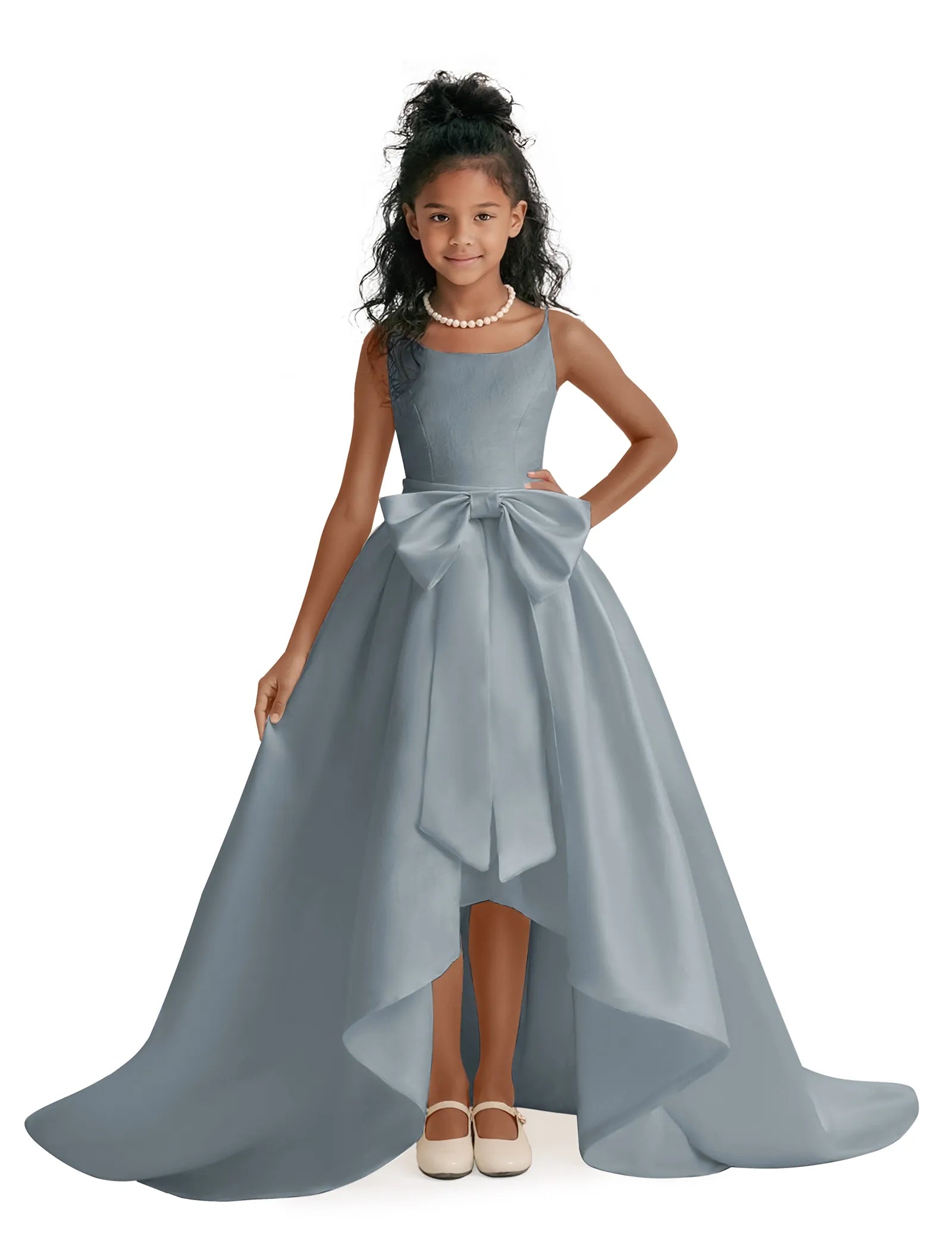 Elegant Bow High-Low Flower Girl Dress