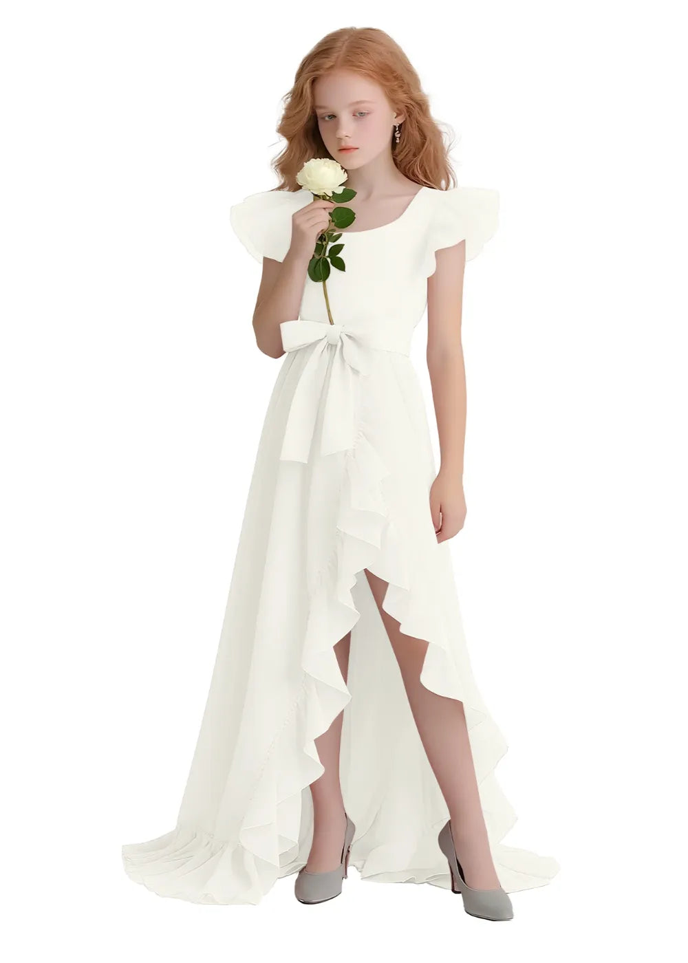 Graceful Ruffle Flutter Sleeve Dress