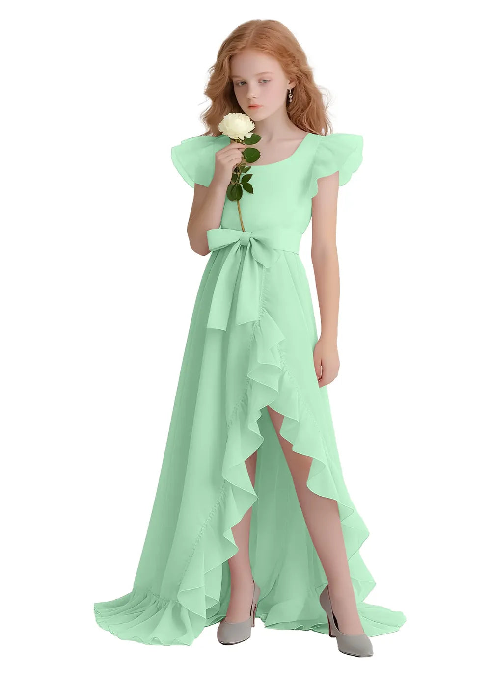 Graceful Ruffle Flutter Sleeve Dress