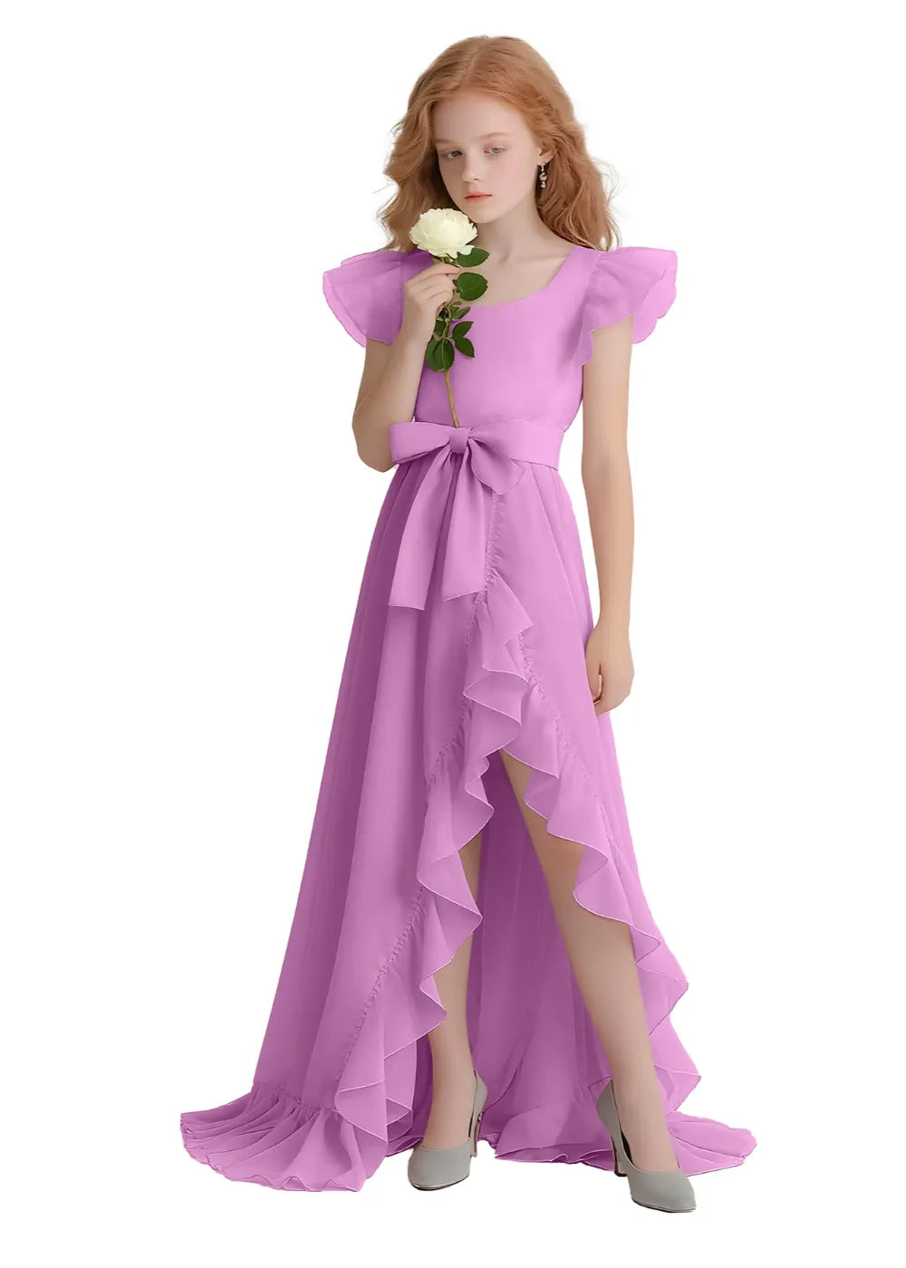 Graceful Ruffle Flutter Sleeve Dress