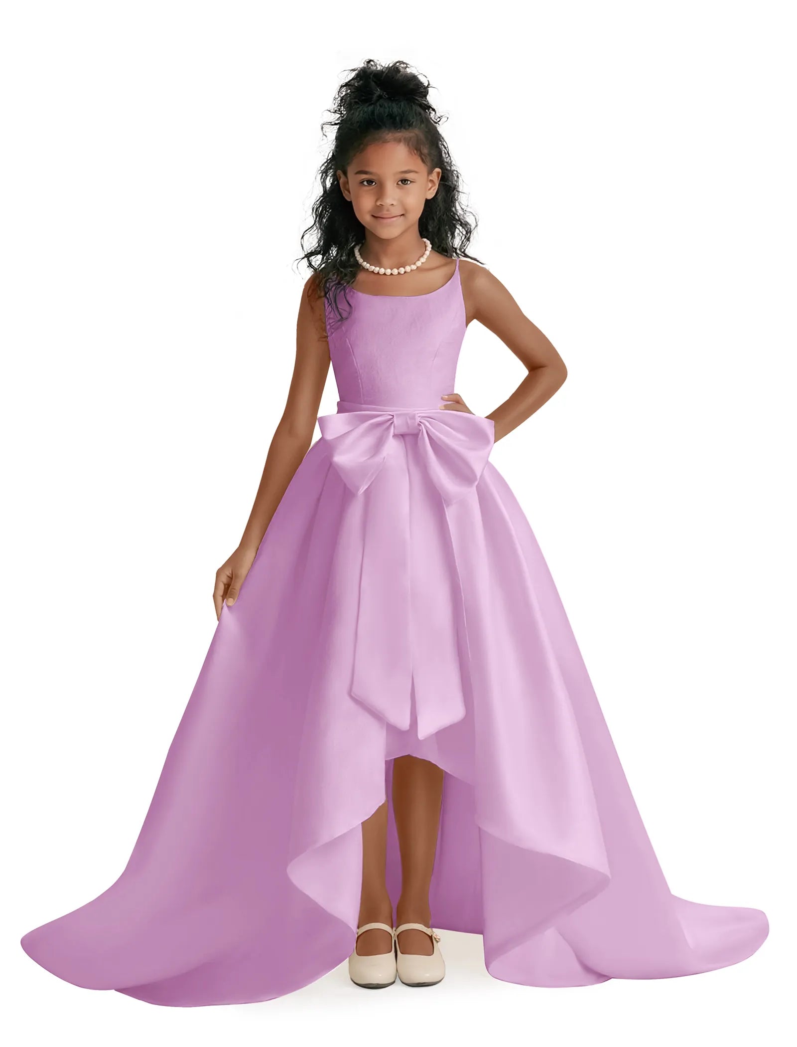 Elegant Bow High-Low Flower Girl Dress