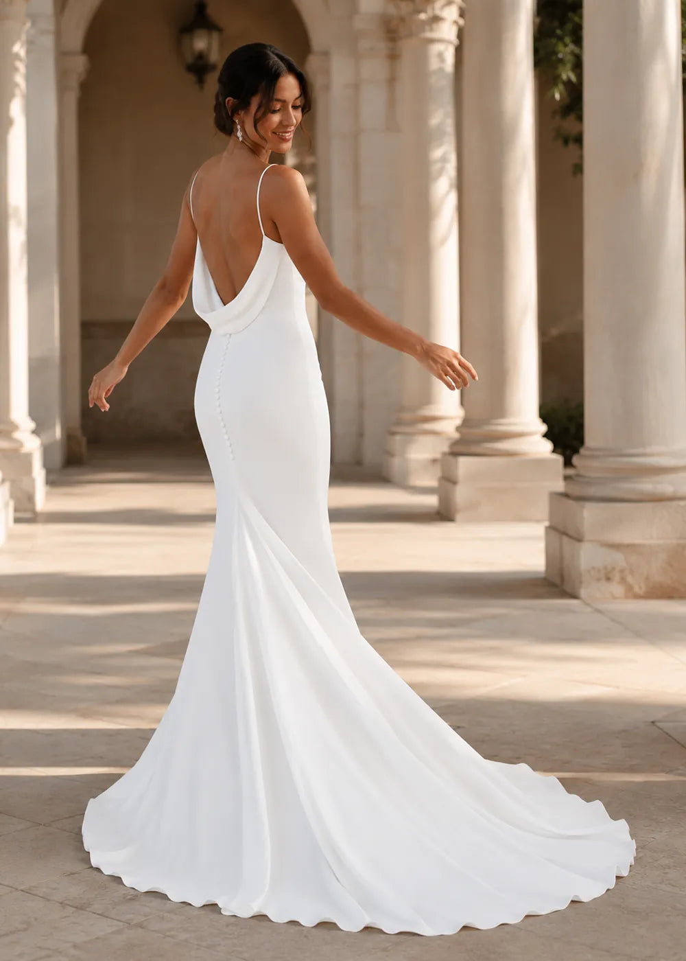 Minimalist Deep V Mermaid Wedding Dress