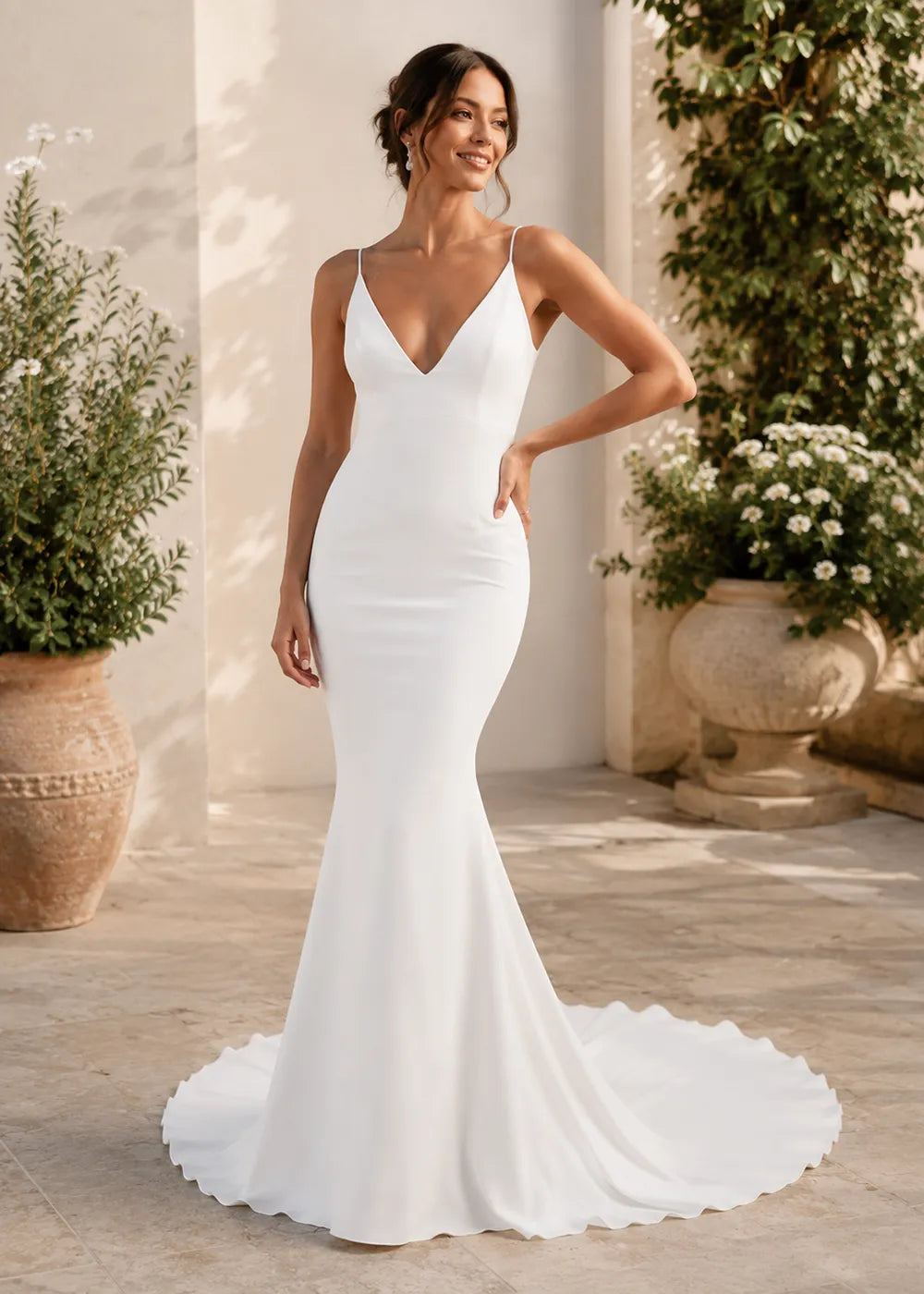 Minimalist Deep V Mermaid Wedding Dress
