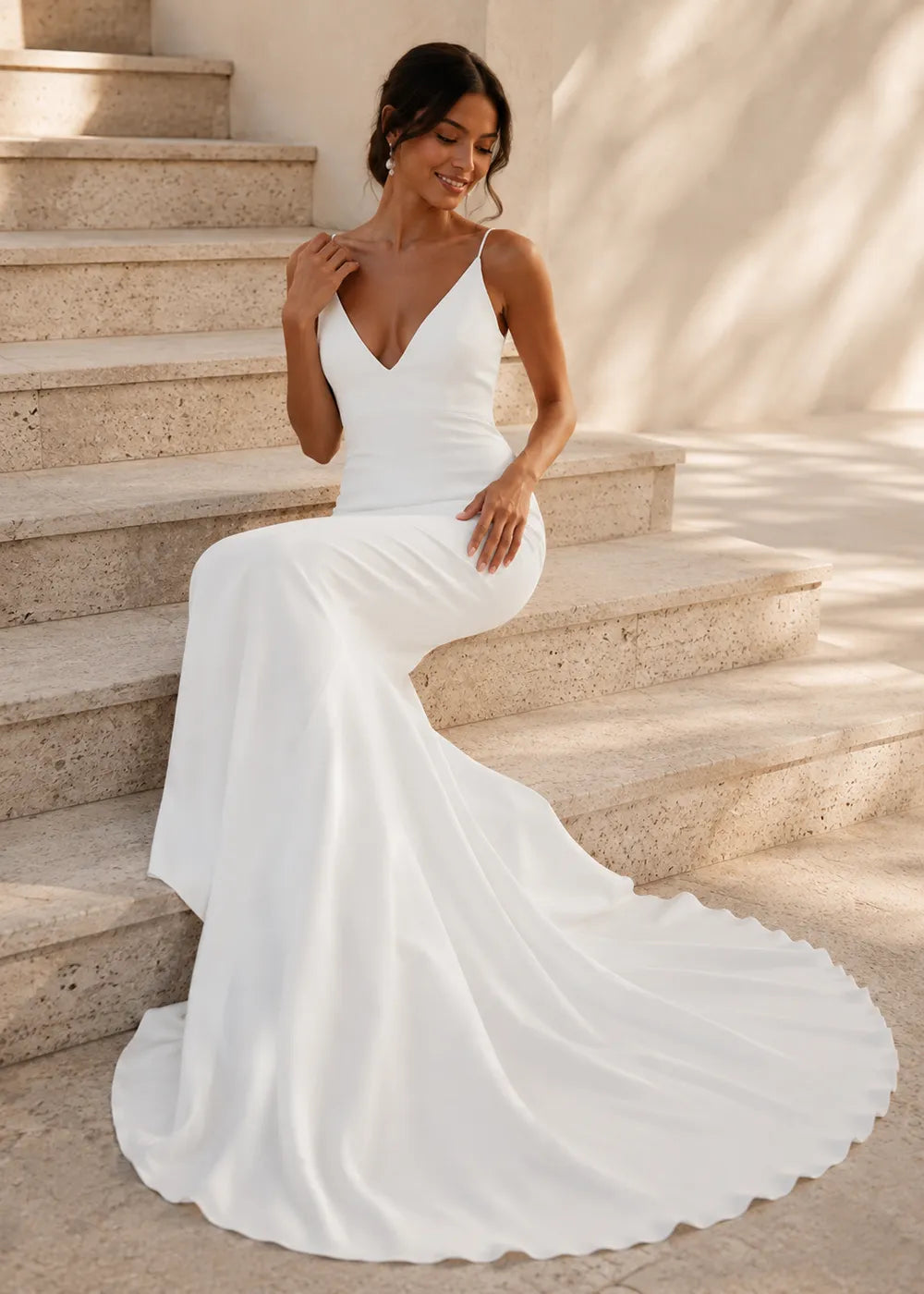 Minimalist Deep V Mermaid Wedding Dress