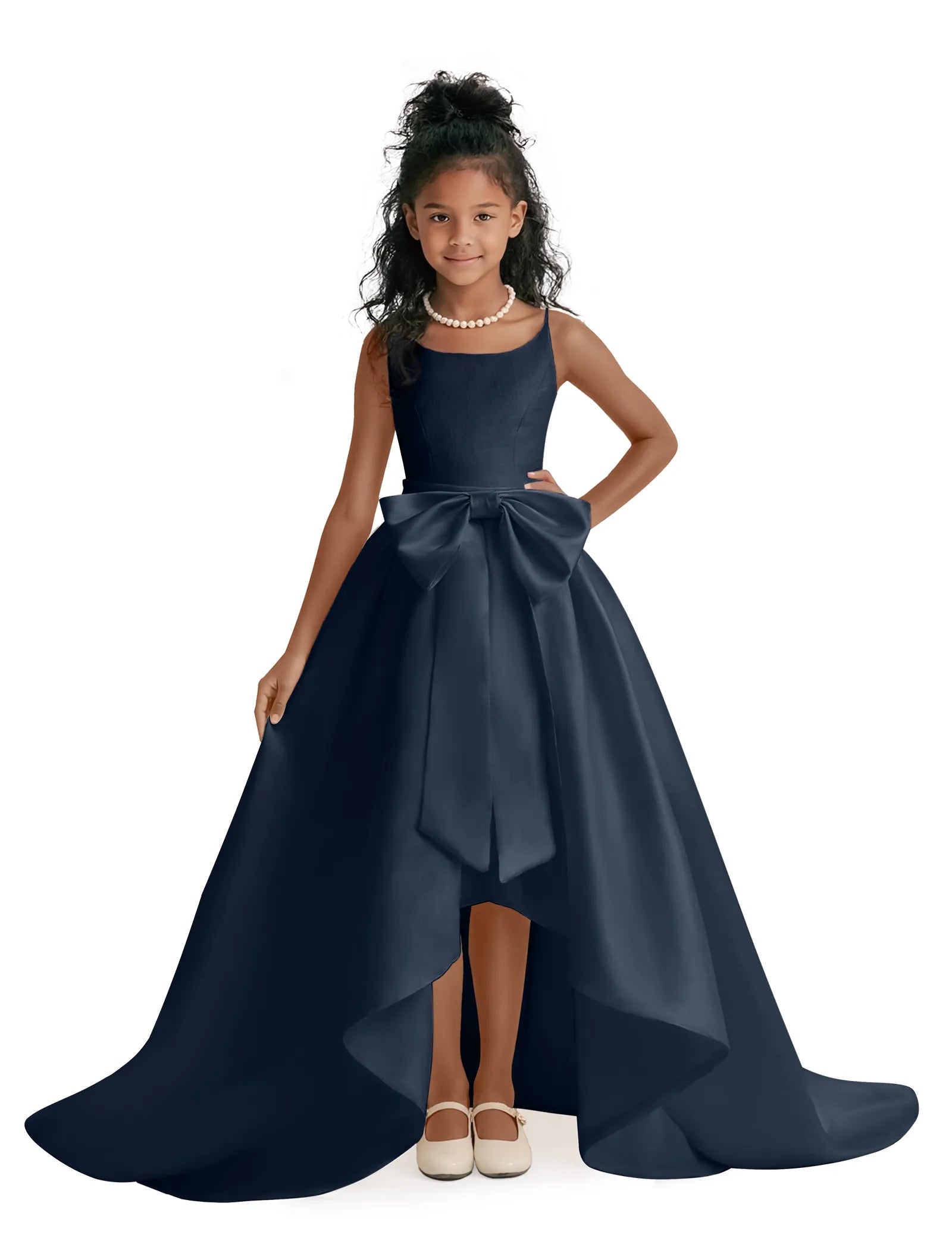 Elegant Bow High-Low Flower Girl Dress