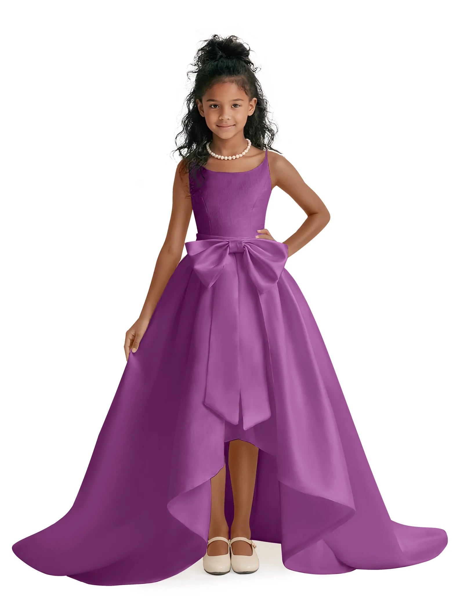Elegant Bow High-Low Flower Girl Dress