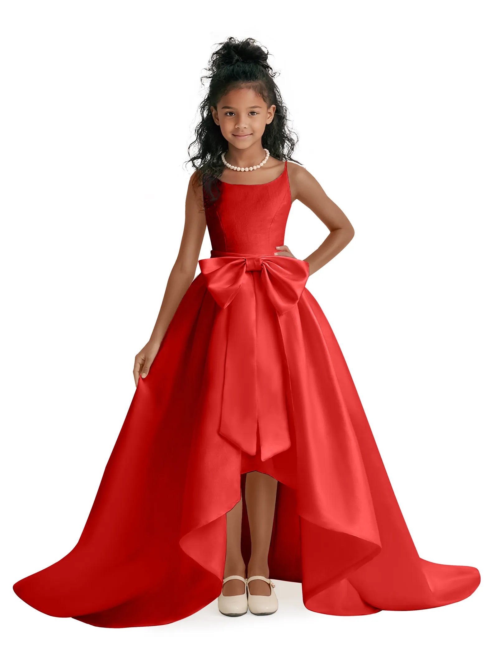 Elegant Bow High-Low Flower Girl Dress