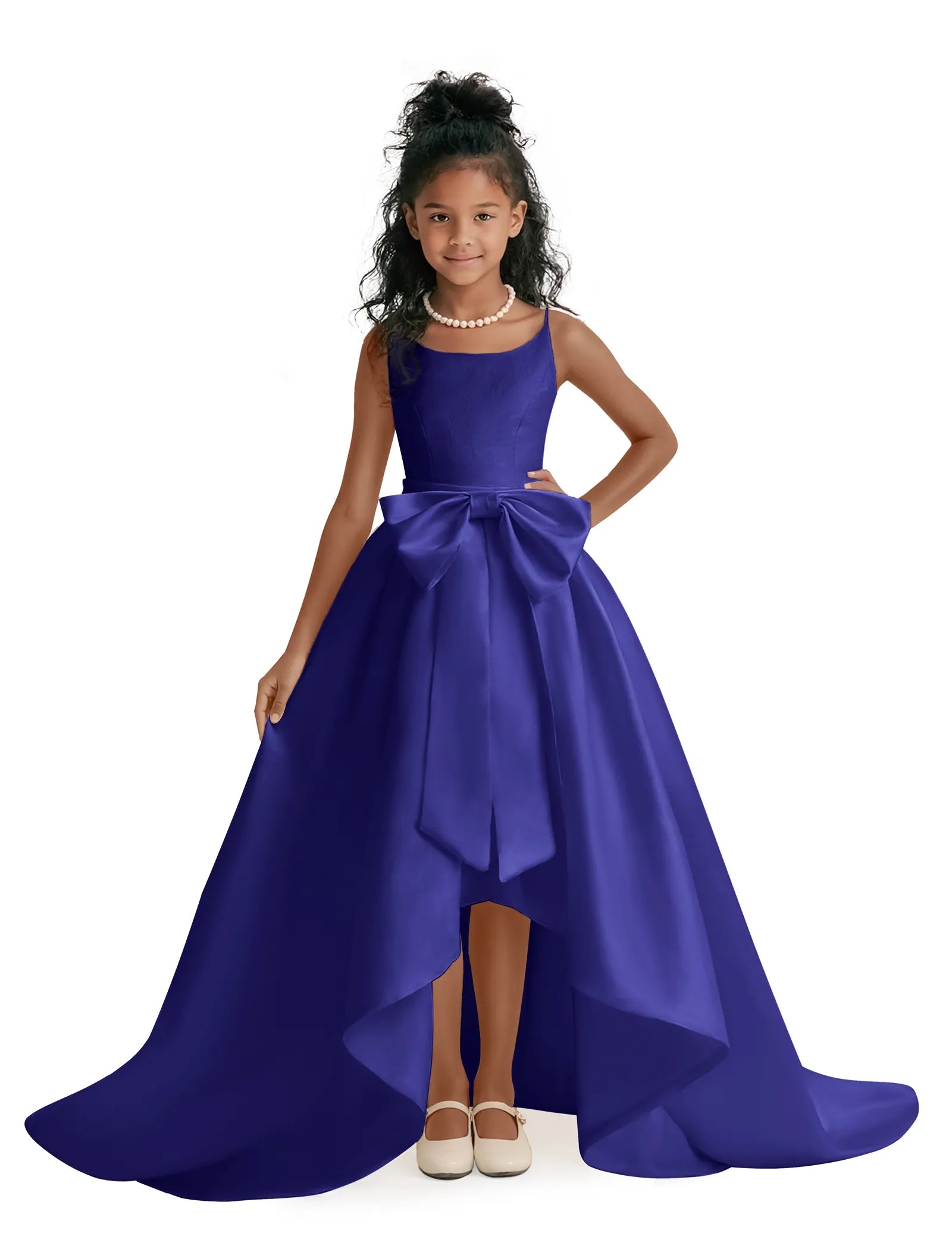 Elegant Bow High-Low Flower Girl Dress