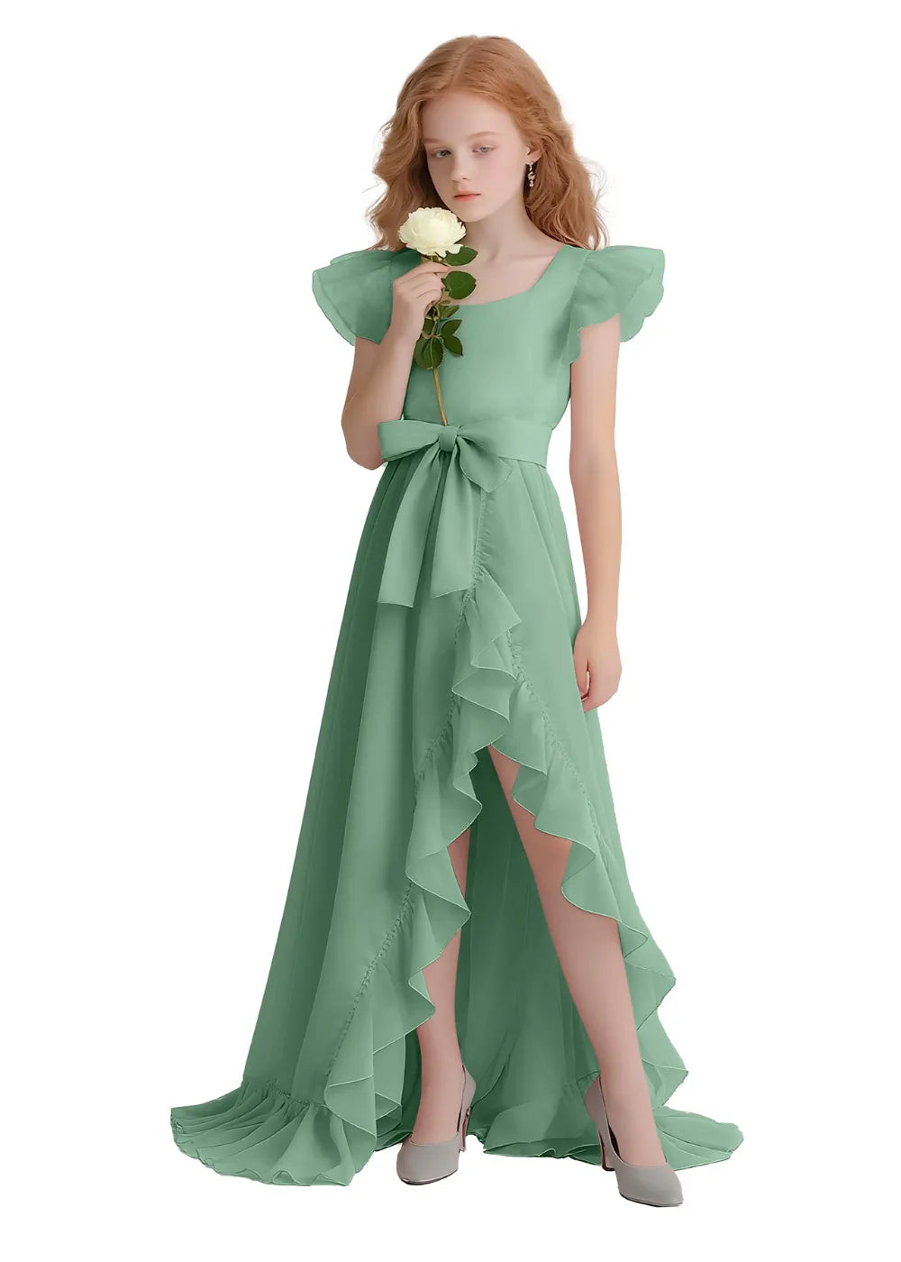 Graceful Ruffle Flutter Sleeve Dress