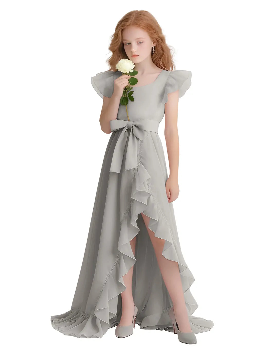 Graceful Ruffle Flutter Sleeve Dress