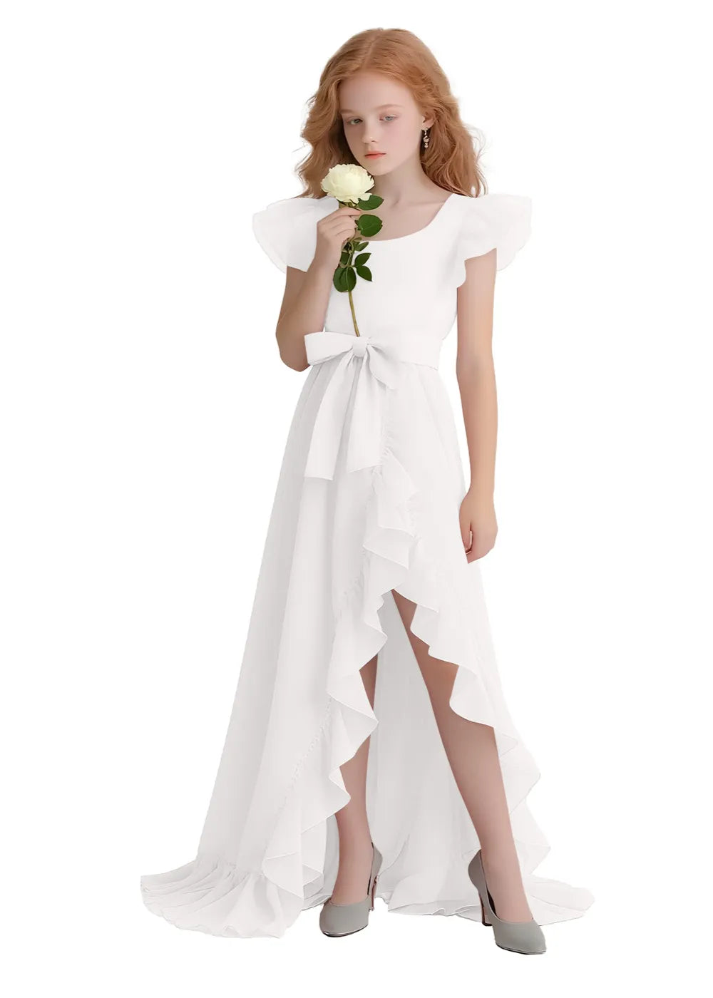 Graceful Ruffle Flutter Sleeve Dress