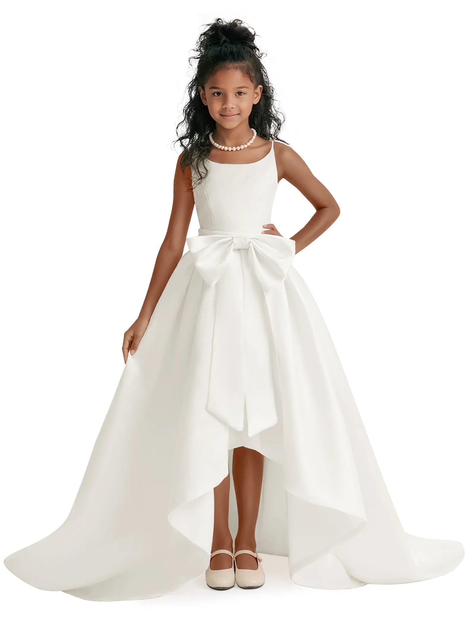 Elegant Bow High-Low Flower Girl Dress