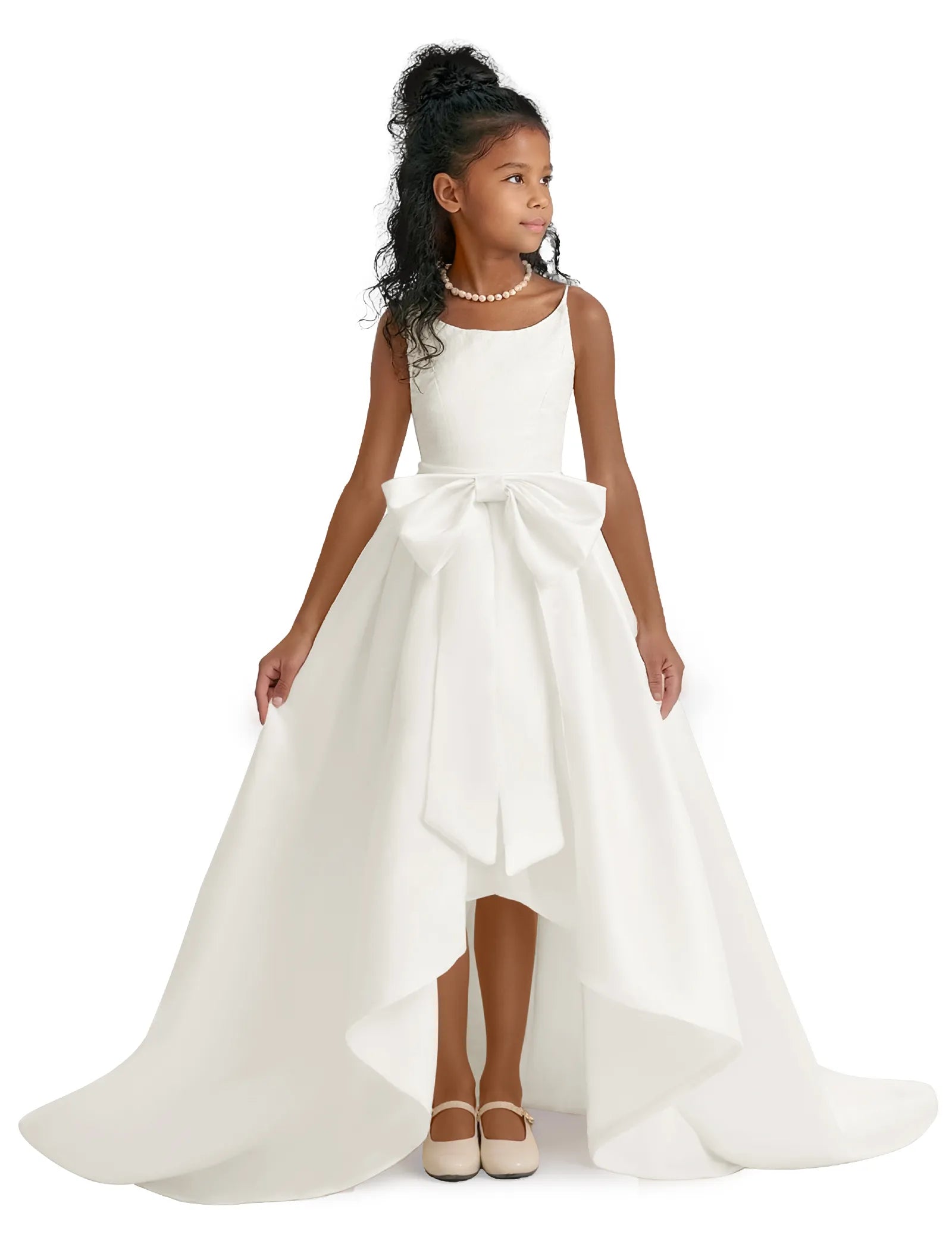 Elegant Bow High-Low Flower Girl Dress