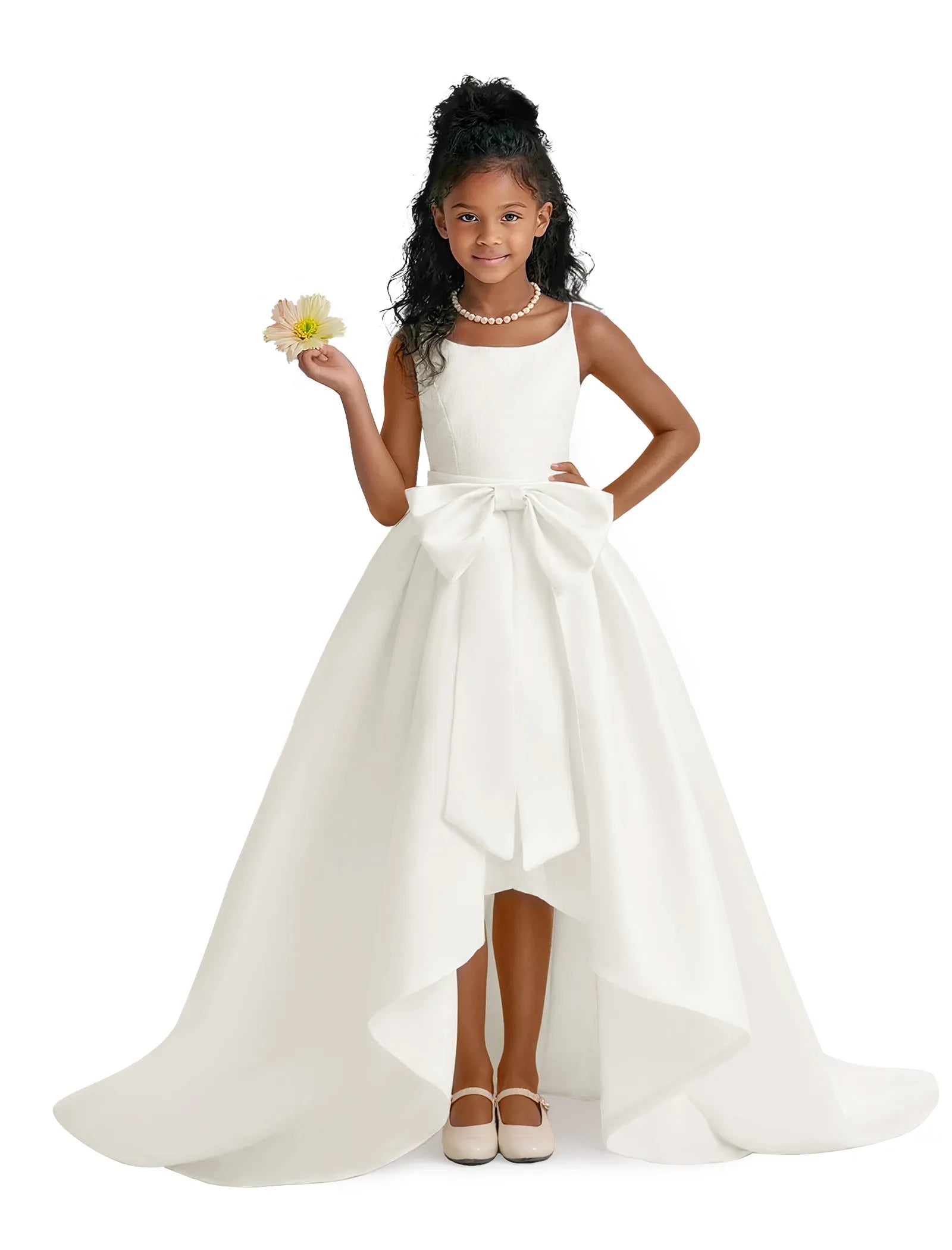Elegant Bow High-Low Flower Girl Dress
