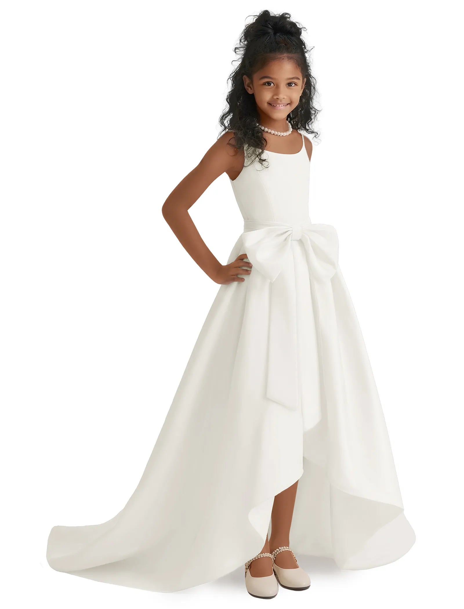 Elegant Bow High-Low Flower Girl Dress