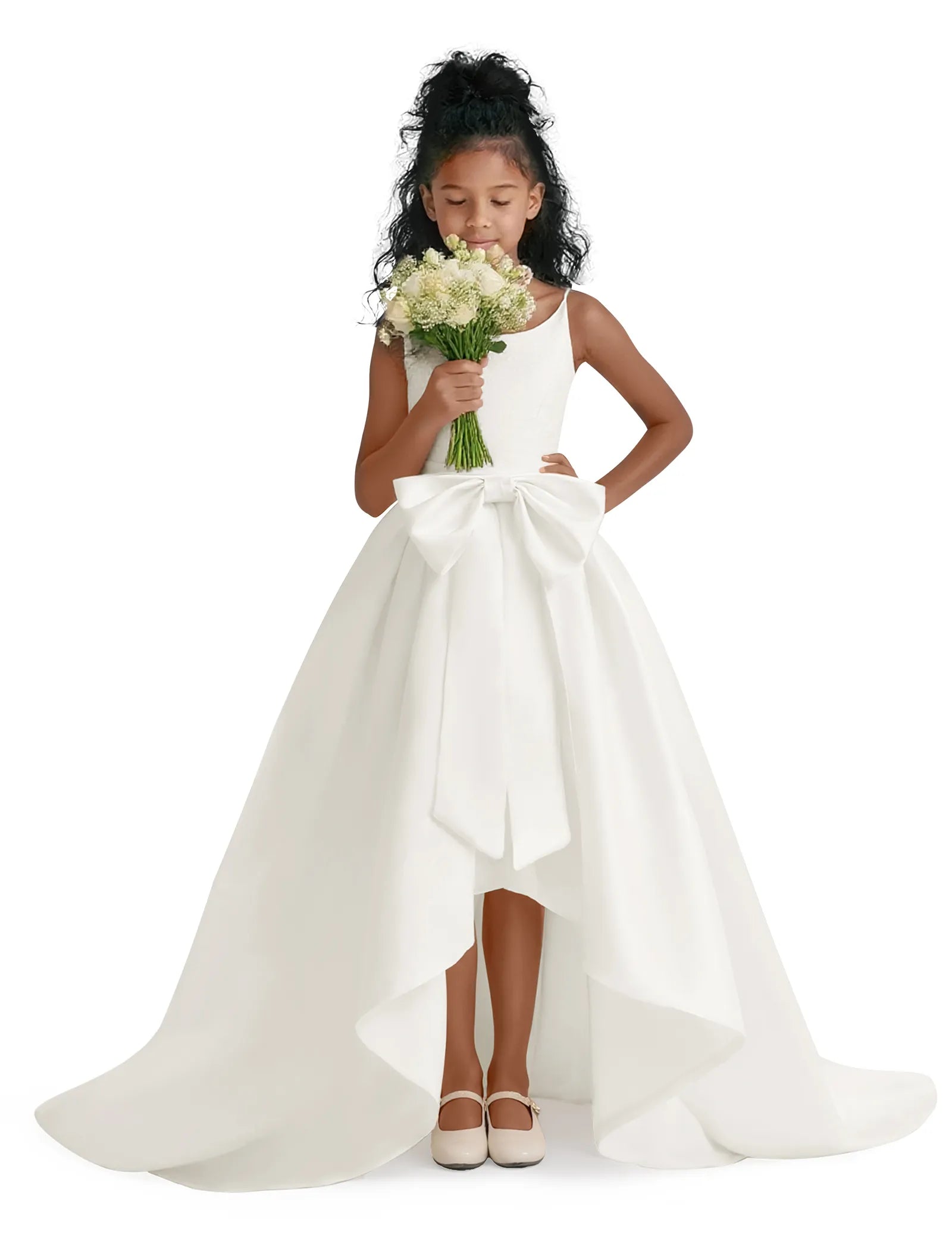 Elegant Bow High-Low Flower Girl Dress