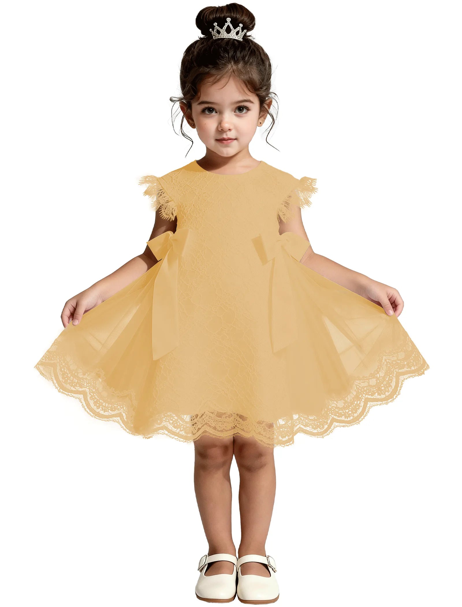 Lace Flutter Sleeve Toddler Flower Girl Dress