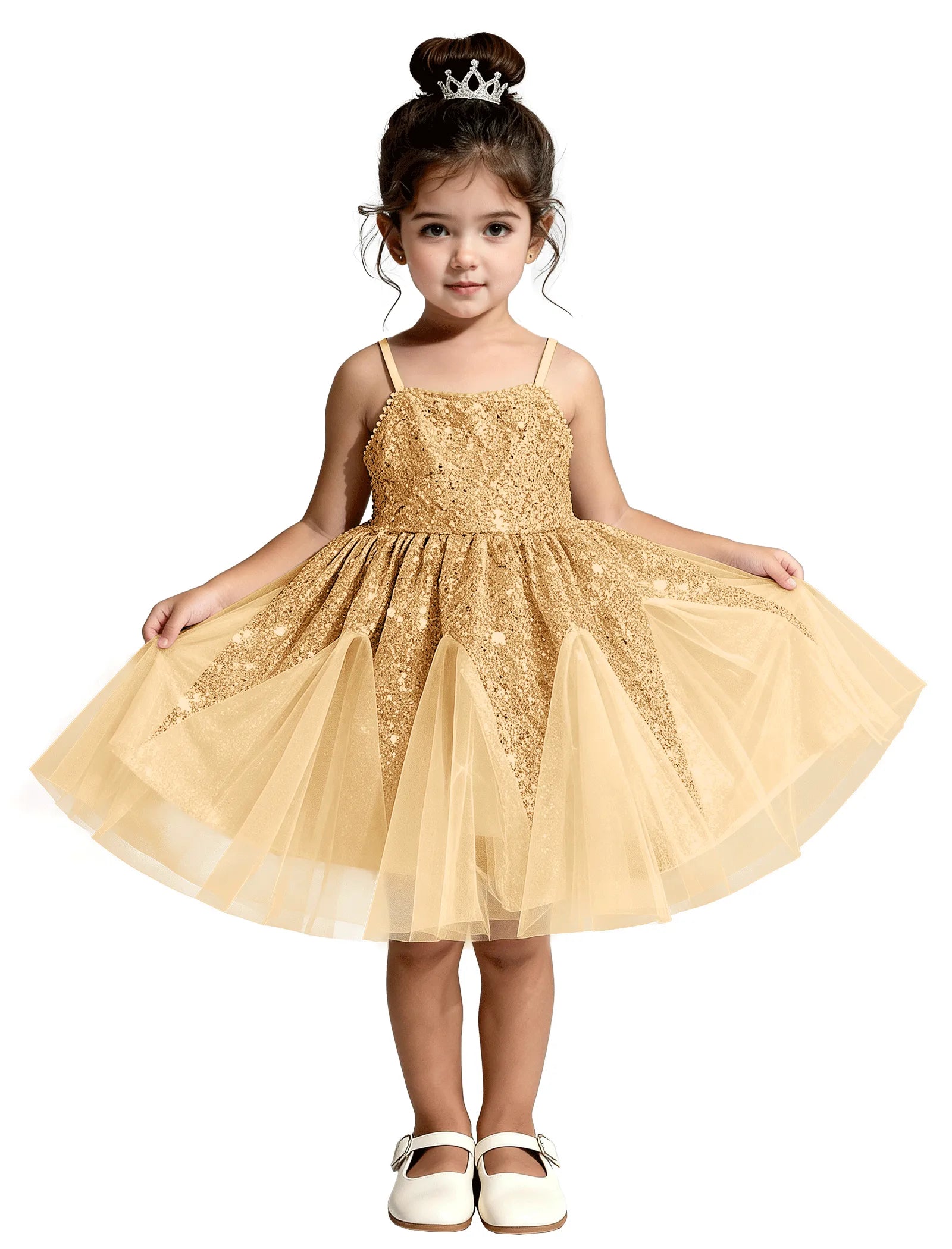 Sequin Tulle Princess Dress with Big Bow Back