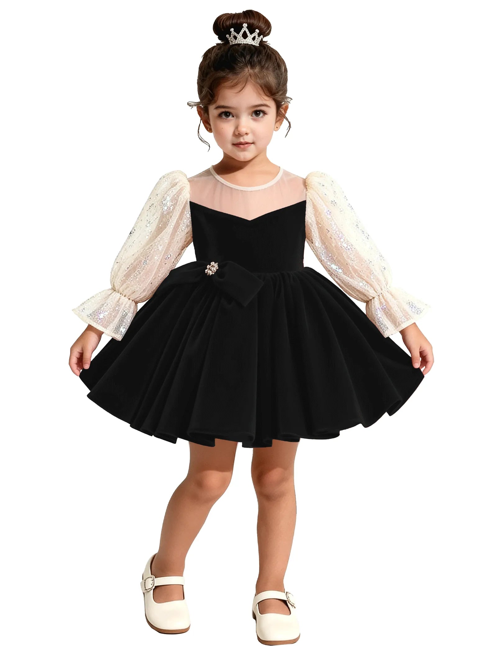 Velvet Long Sleeve Flower Girl Dress