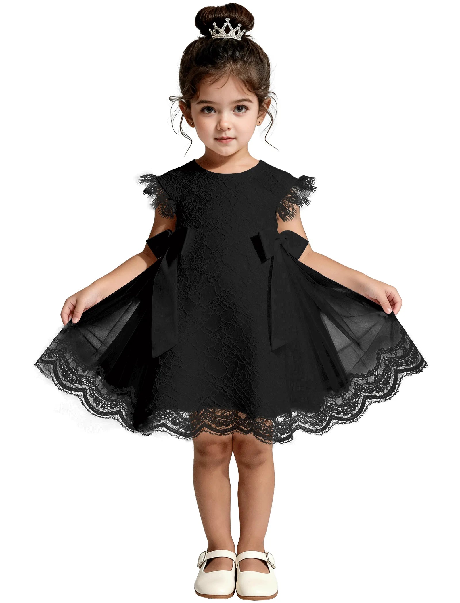 Lace Flutter Sleeve Toddler Flower Girl Dress