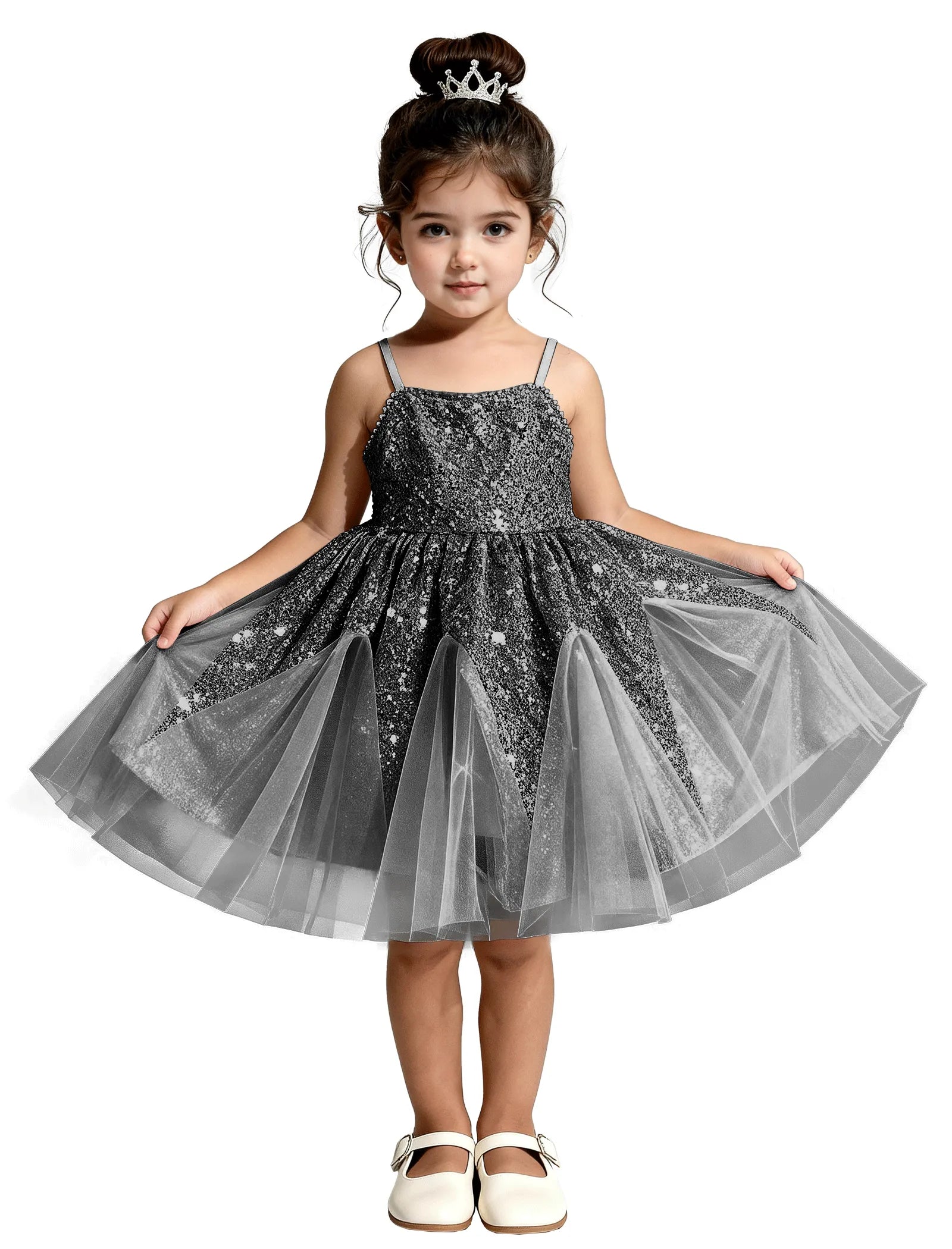 Sequin Tulle Princess Dress with Big Bow Back